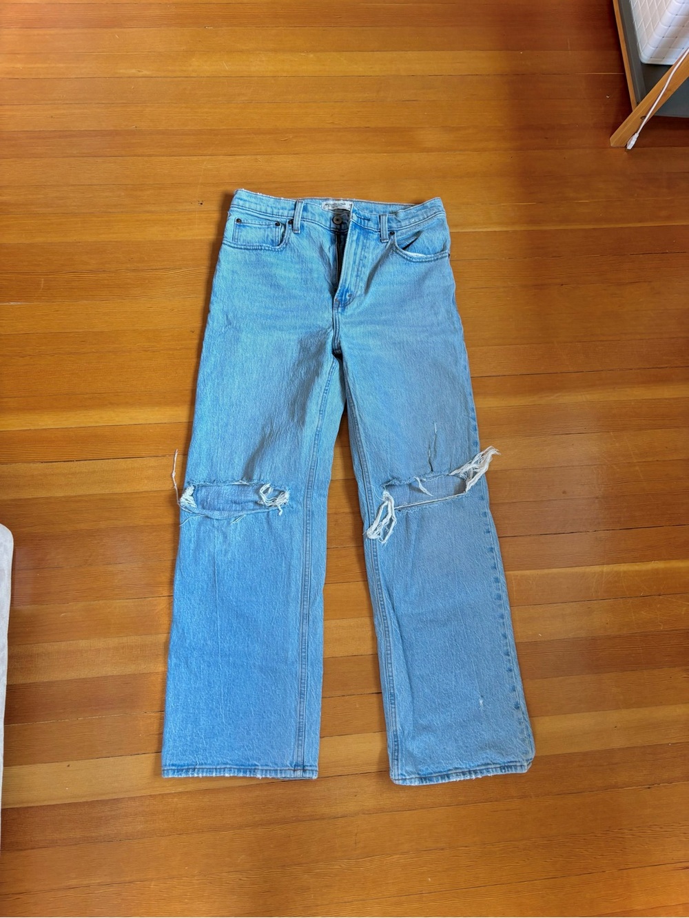 Abercrombie Light Blue Distressed Straight-Leg Jeans
